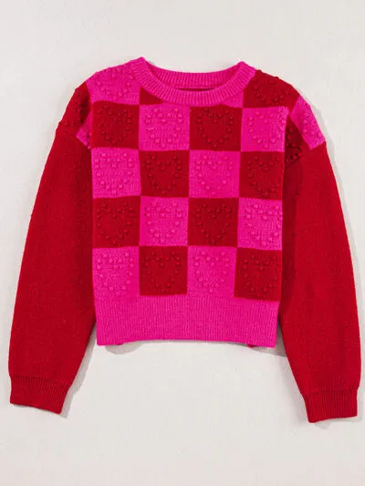 ❤️ Plaid Heart Round Neck Sweater ❤️