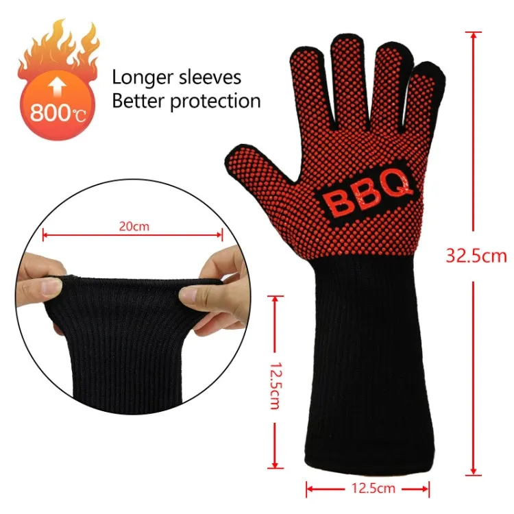 1 Pair High Temperature Resistant Silicone BBQ Gloves  Anti-Scalding Gloves(BBQ Flame Black)