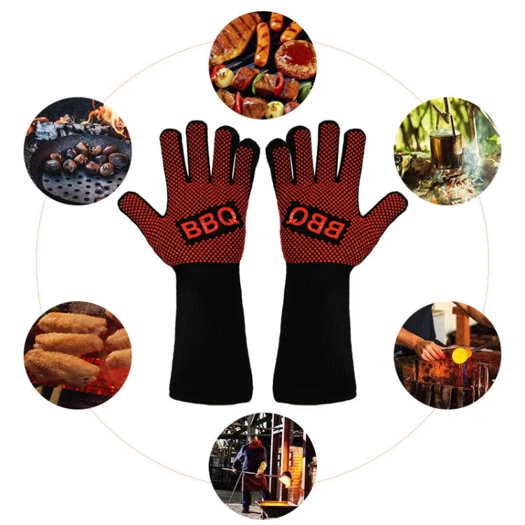 1 Pair High Temperature Resistant Silicone BBQ Gloves  Anti-Scalding Gloves(BBQ Flame Black)