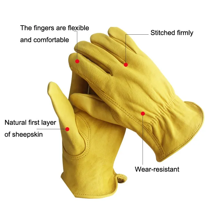 1 Pair JJ-5002 Outdoor Riding Gardening Genuine Leather Safety Gloves, Size: M