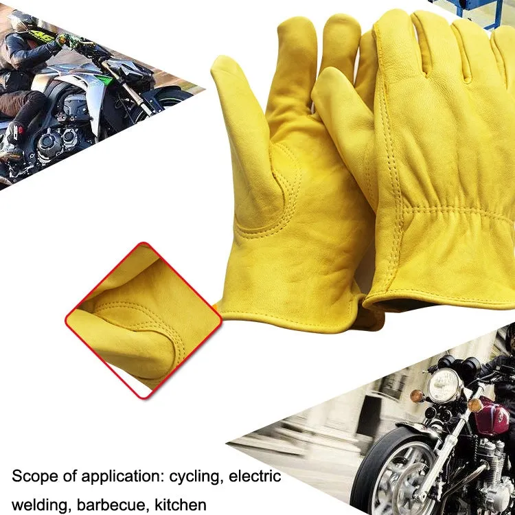 1 Pair JJ-5002 Outdoor Riding Gardening Genuine Leather Safety Gloves, Size: M