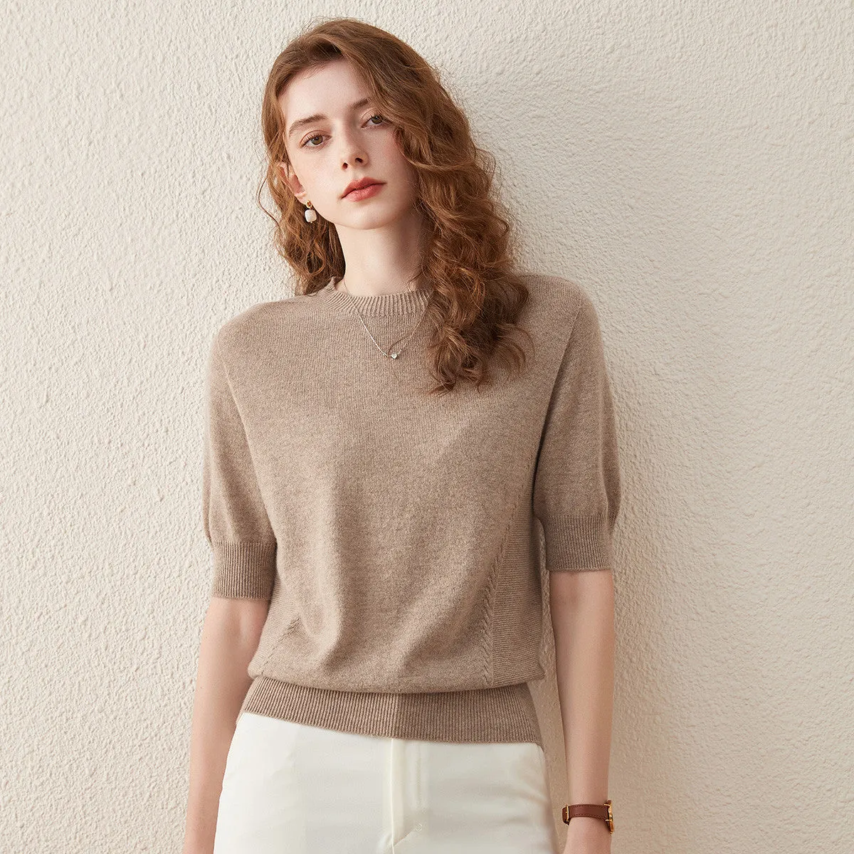 100% Wool Seamless Round Neck Knit Sweater