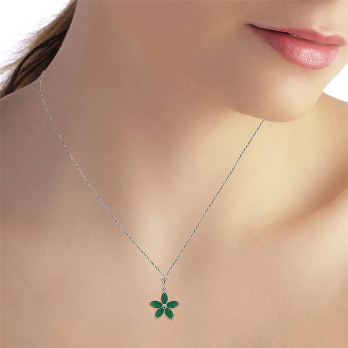 1.4 Carat 14K Solid White Gold Genre Emerald Necklace