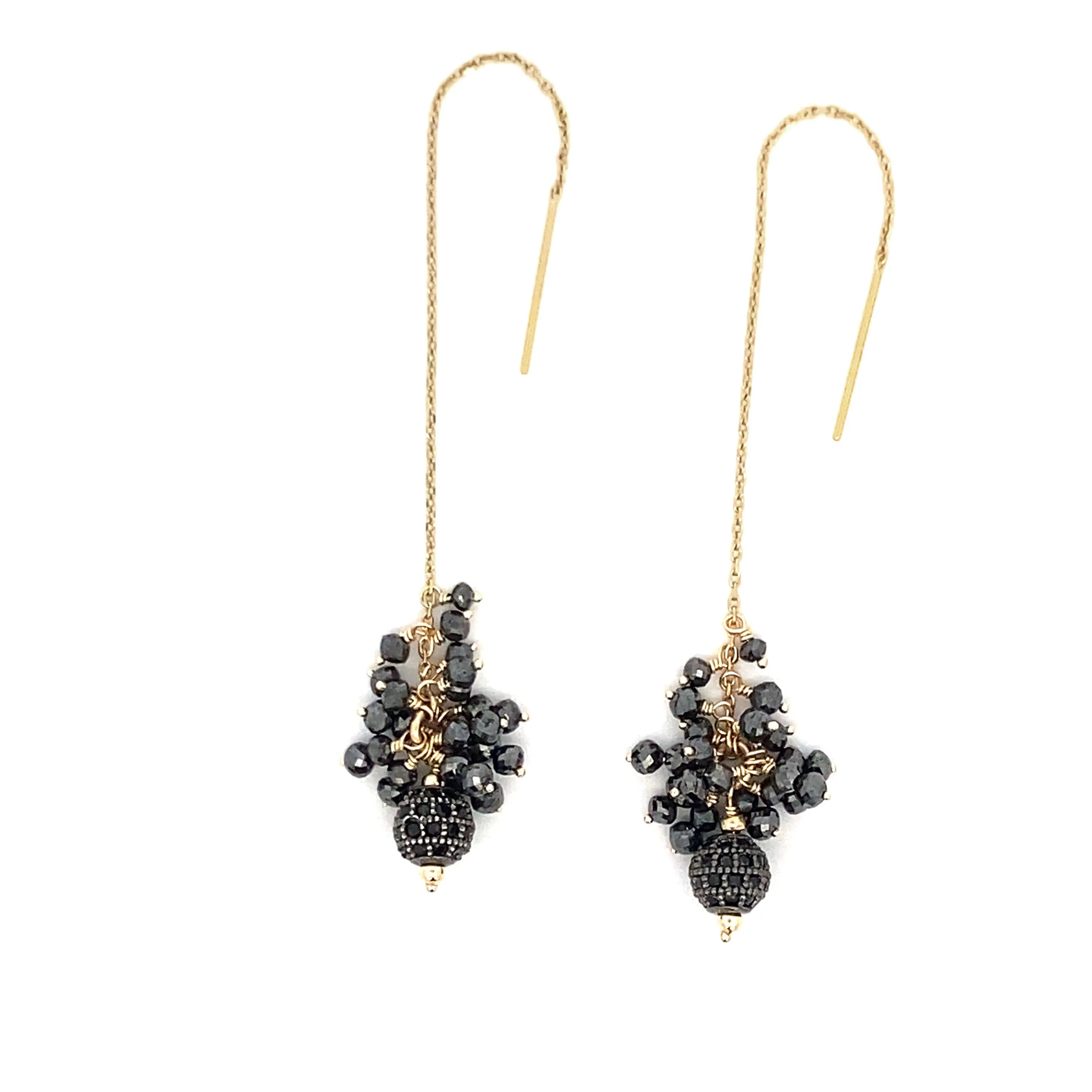 14k Black Diamond Orb Threader Earrings