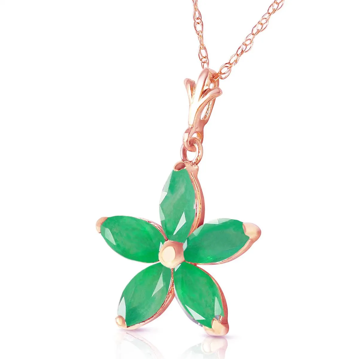 14K Solid Rose Gold Natural Emerald Necklace Certified Series