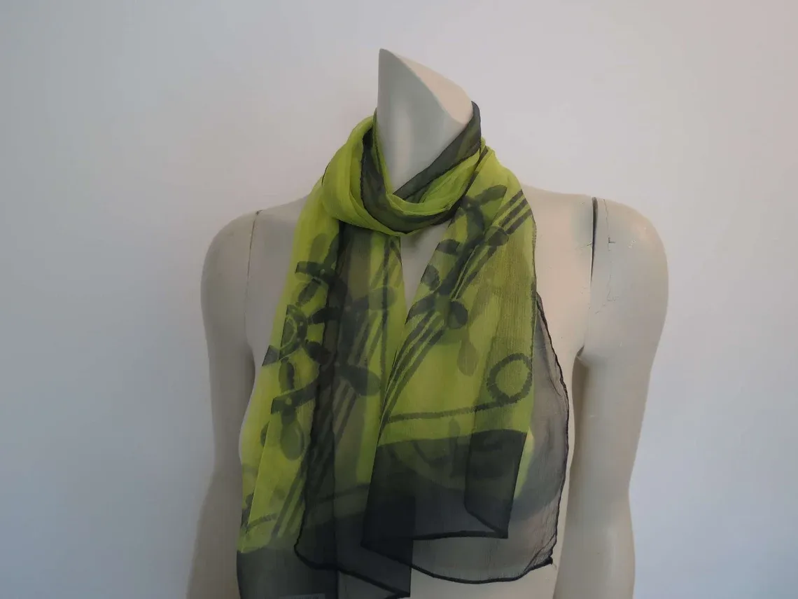 1960s Dark Green & Yellow Sheer Nautical Scarf