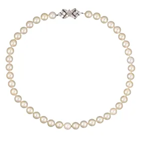 1970s White Akoya Pearl & Diamond Necklace