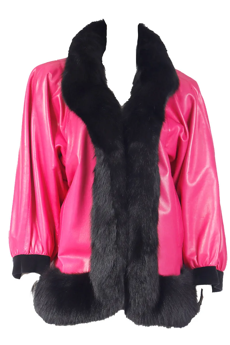 1987 Yves Saint Laurent Haute Couture Runway Pink Leather Jacket W Fur