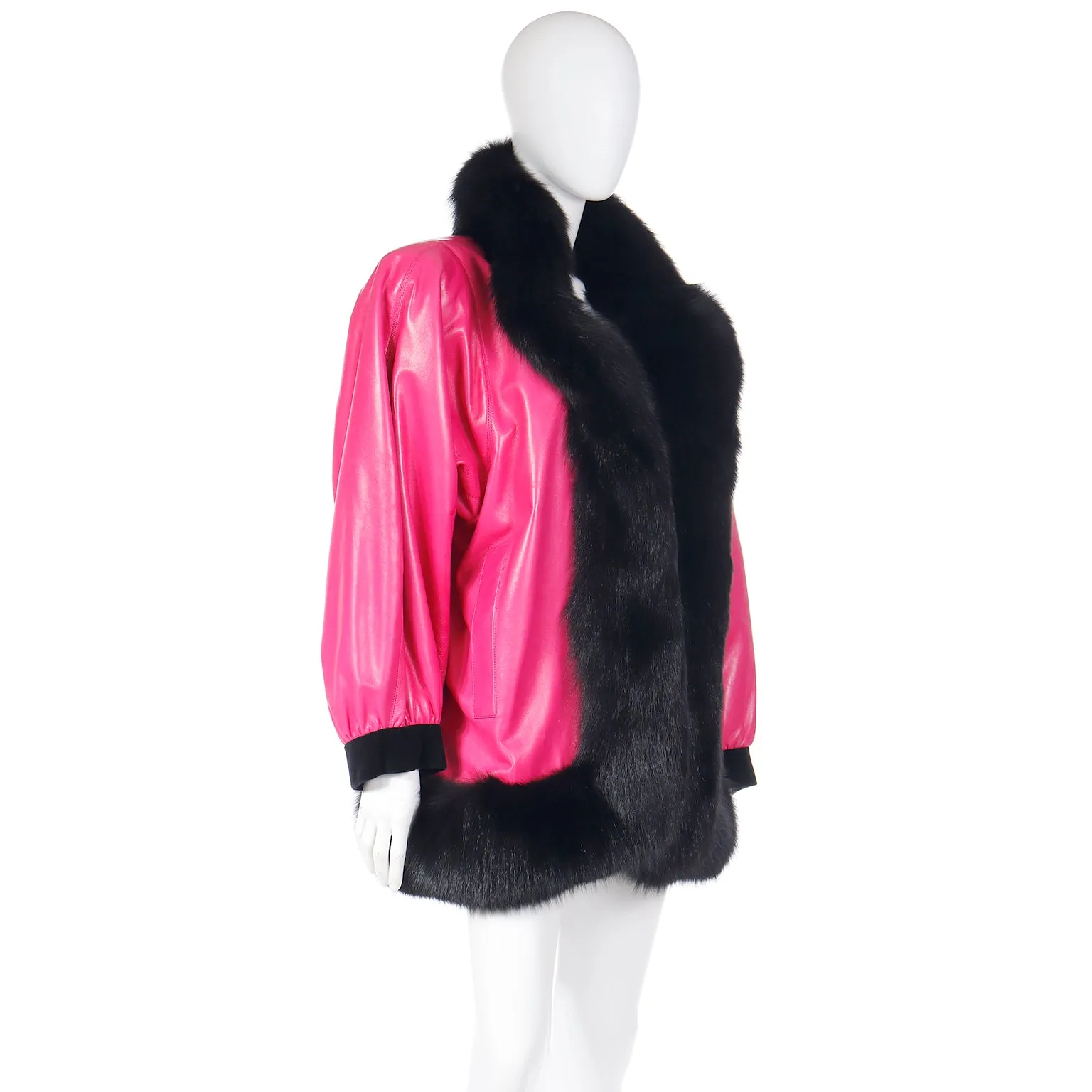 1987 Yves Saint Laurent Haute Couture Runway Pink Leather Jacket W Fur