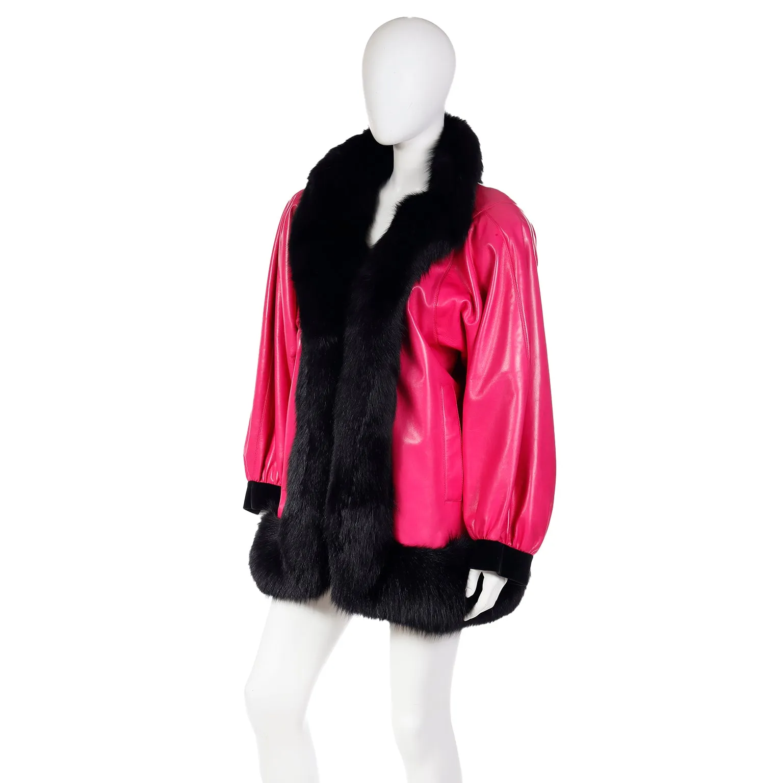 1987 Yves Saint Laurent Haute Couture Runway Pink Leather Jacket W Fur