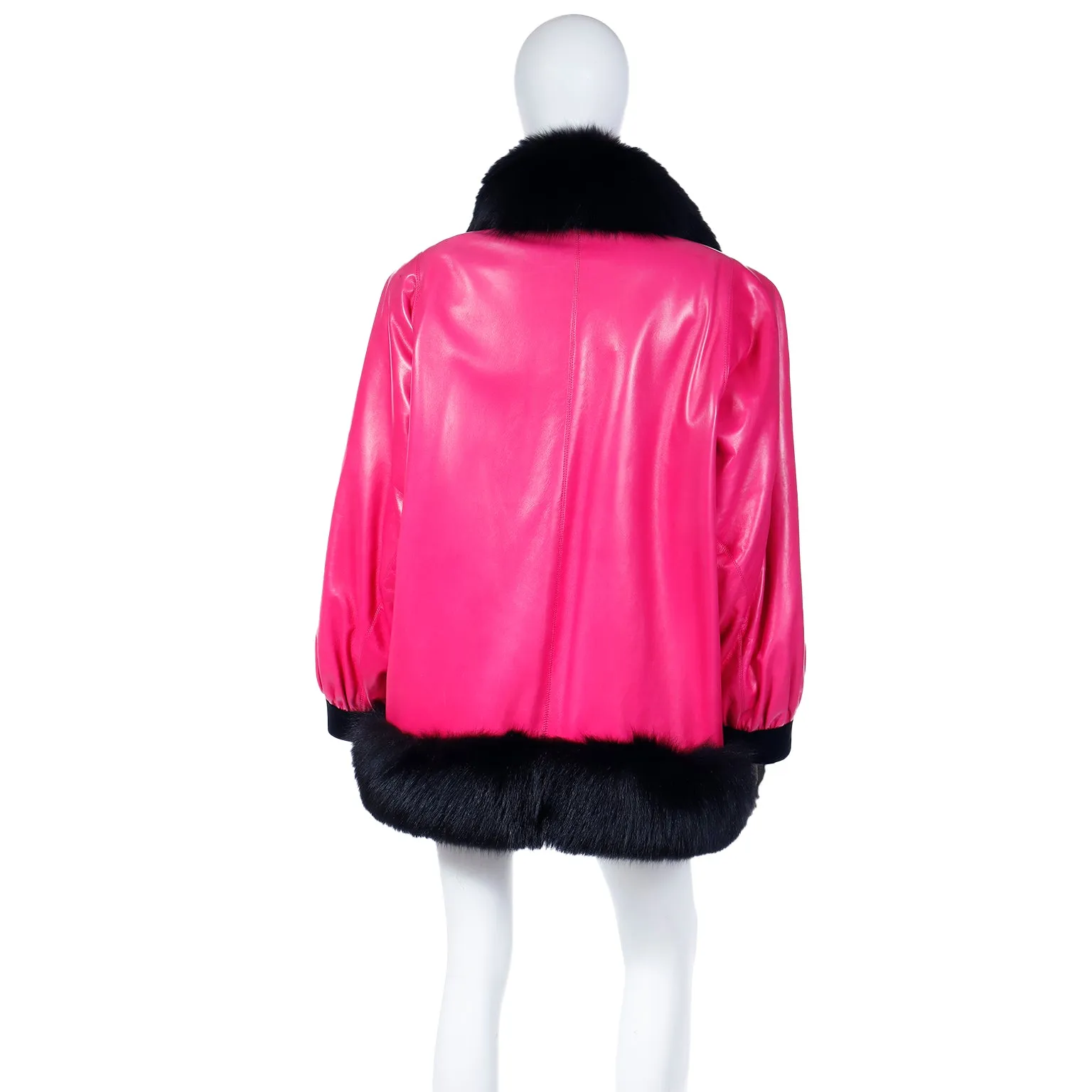 1987 Yves Saint Laurent Haute Couture Runway Pink Leather Jacket W Fur