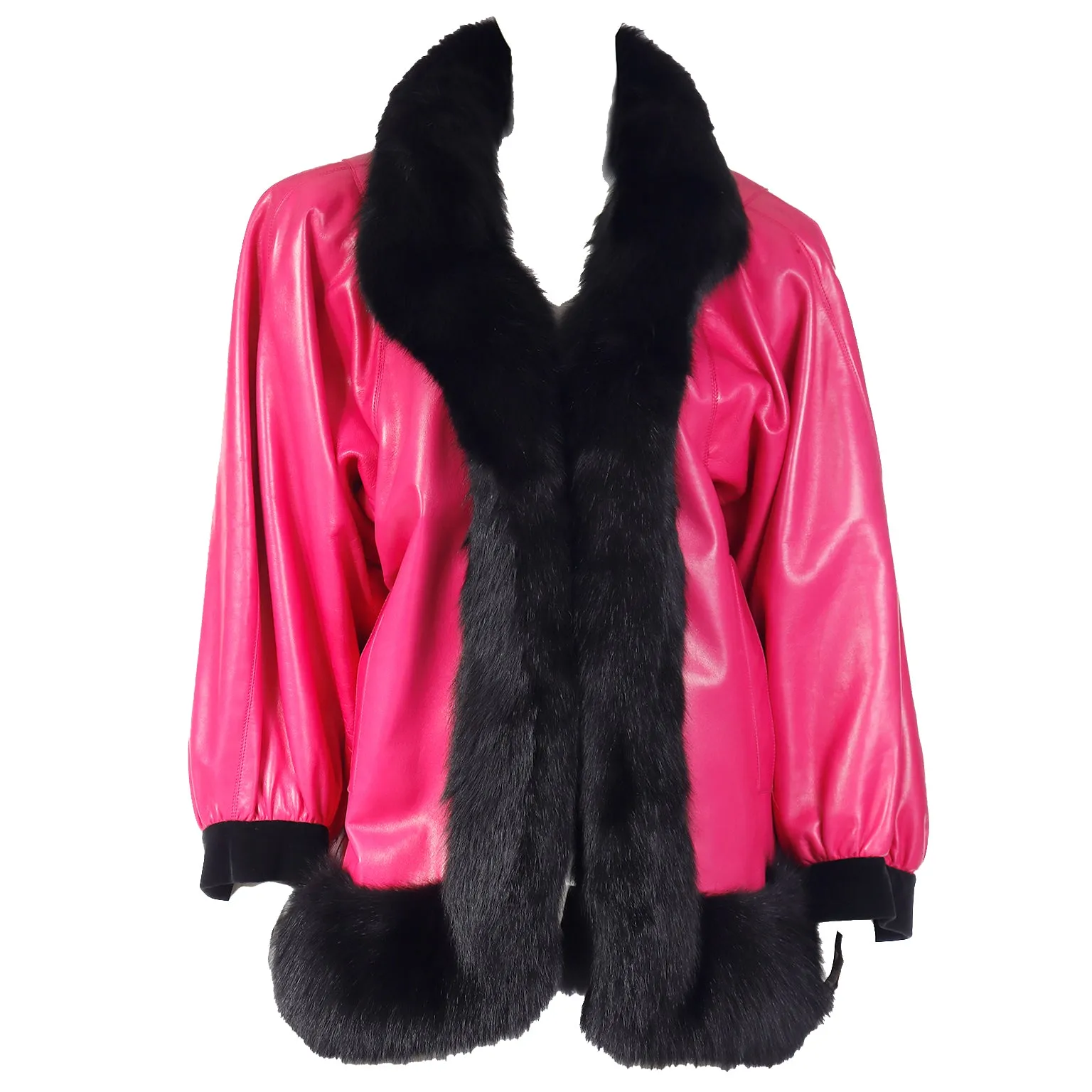 1987 Yves Saint Laurent Haute Couture Runway Pink Leather Jacket W Fur