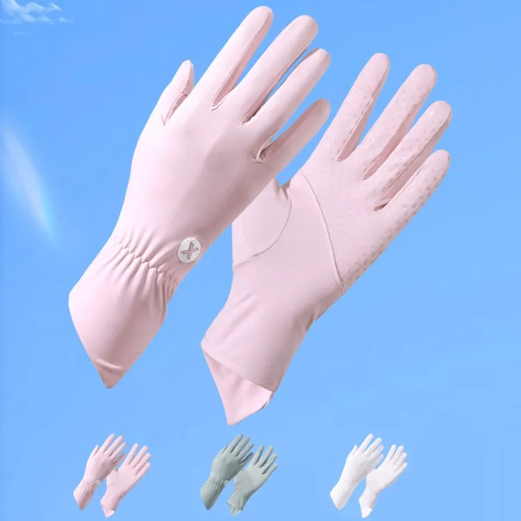 1pair Summer Thin Ice Silk Anti-Slip Sunscreen Sport Riding Finger Gloves, Size: One Size(Pink)