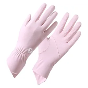 1pair Summer Thin Ice Silk Anti-Slip Sunscreen Sport Riding Finger Gloves, Size: One Size(Pink)