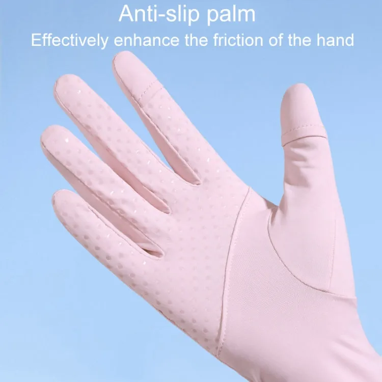 1pair Summer Thin Ice Silk Anti-Slip Sunscreen Sport Riding Finger Gloves, Size: One Size(Pink)