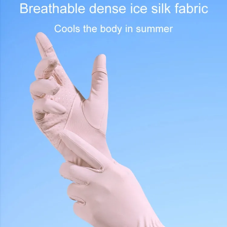 1pair Summer Thin Ice Silk Anti-Slip Sunscreen Sport Riding Finger Gloves, Size: One Size(Pink)