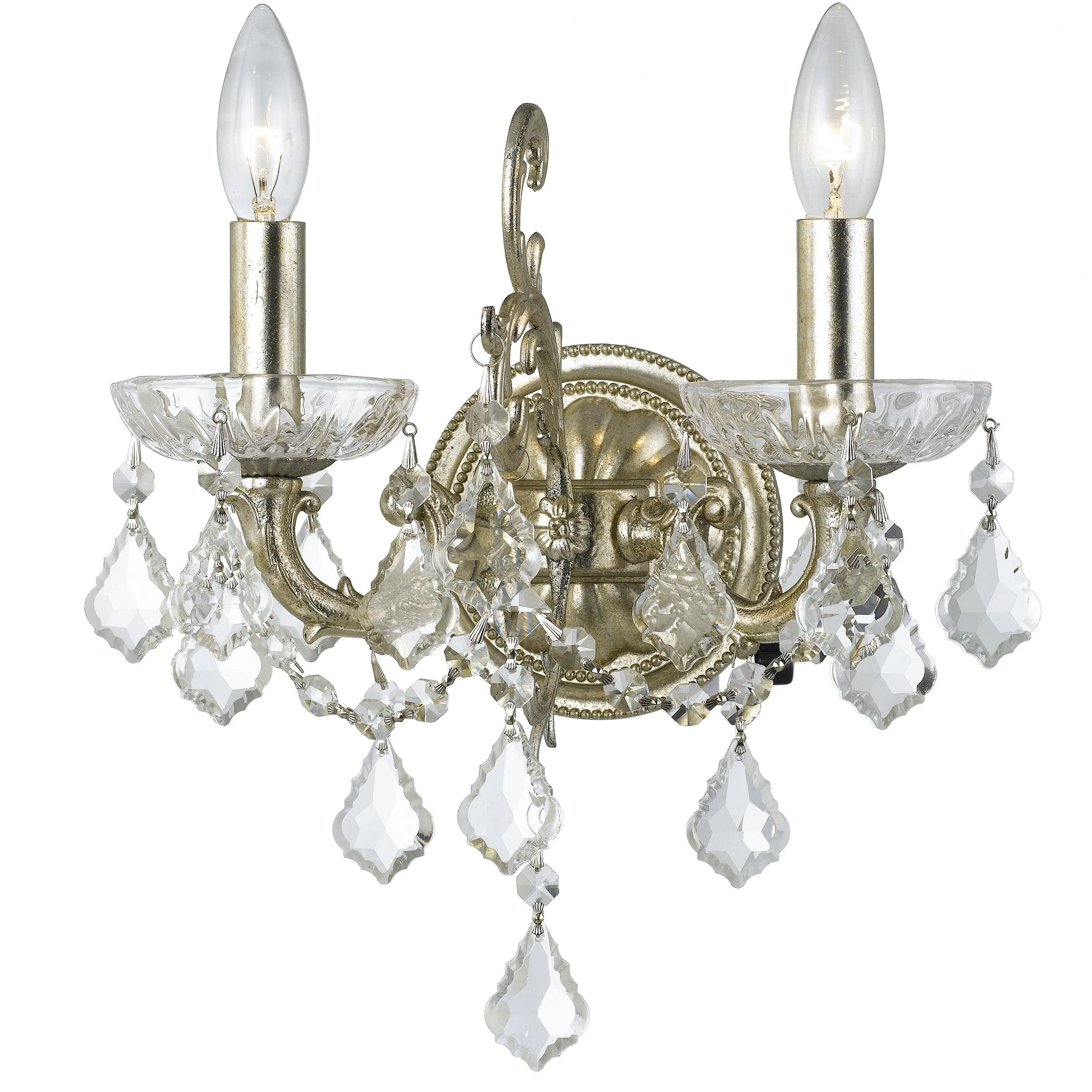 2 Light Olde Silver Traditional Sconce Draped In Clear Hand Cut Crystal - C193-5282-OS-CL-MWP