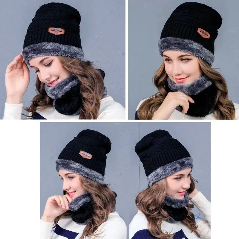 2 Piece Set Beanie Hat & Neck Scarf - Warm Thick Cable Knitted