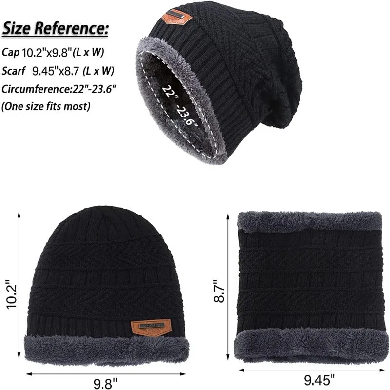 2 Piece Set Beanie Hat & Neck Scarf - Warm Thick Cable Knitted