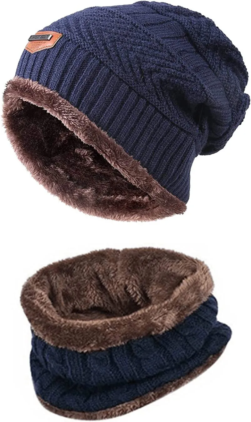 2 Piece Set Beanie Hat & Neck Scarf - Warm Thick Cable Knitted