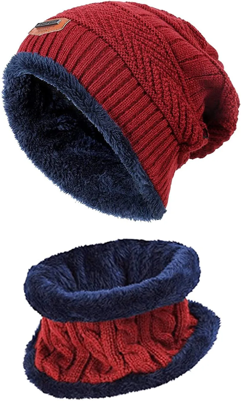 2 Piece Set Beanie Hat & Neck Scarf - Warm Thick Cable Knitted