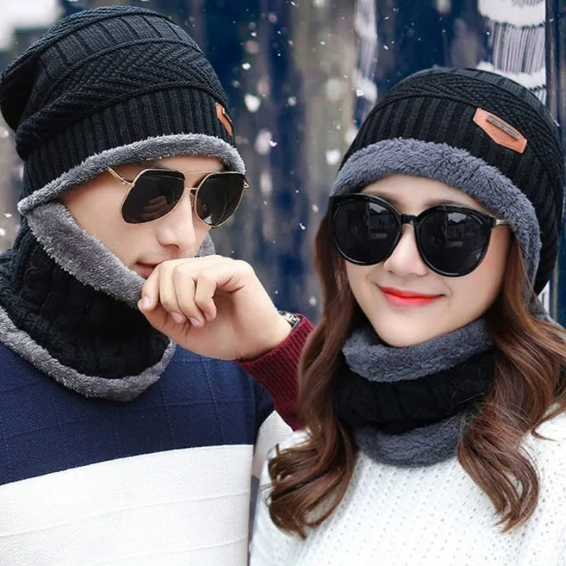 2 Piece Set Beanie Hat & Neck Scarf - Warm Thick Cable Knitted