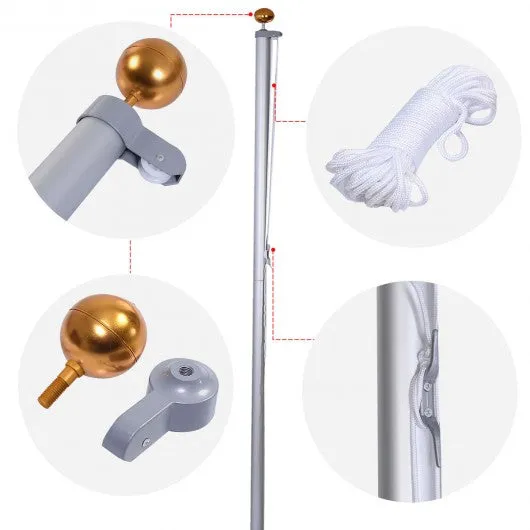 20 ft Aluminum Sectional Flagpole Kit w/ Halyard Pole and American Flag