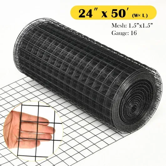 24" x 50' Hardware Cloth 16 Gauge Black Vinyl Coated Welded Wire Mesh 1.5’’