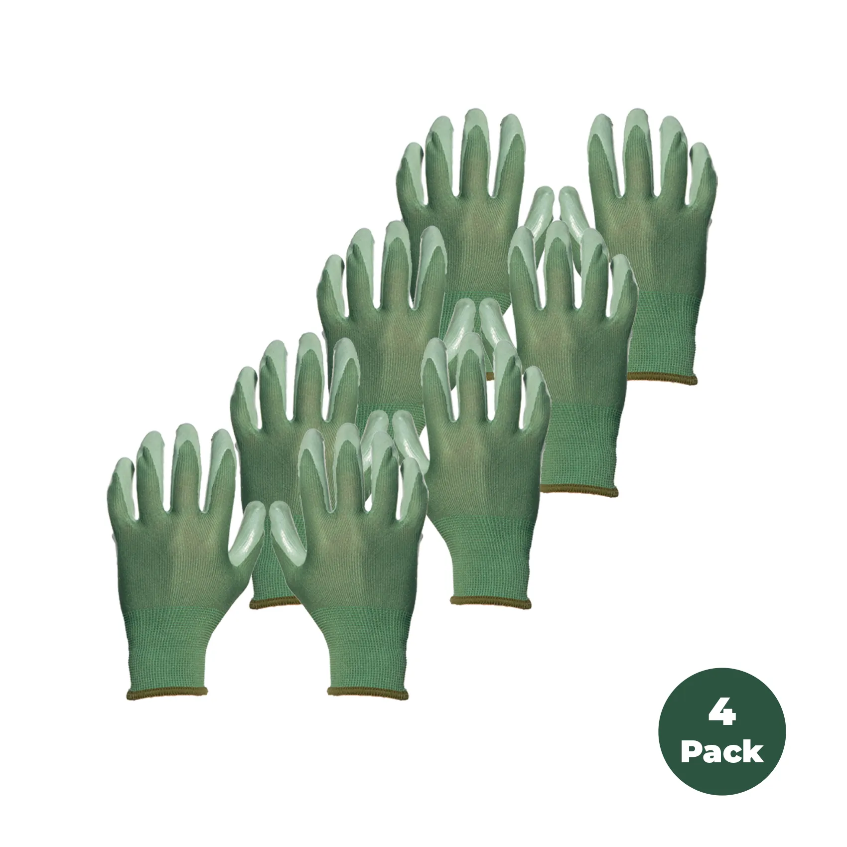 4 Pack - Forest Green Nitrile Gardening Gloves