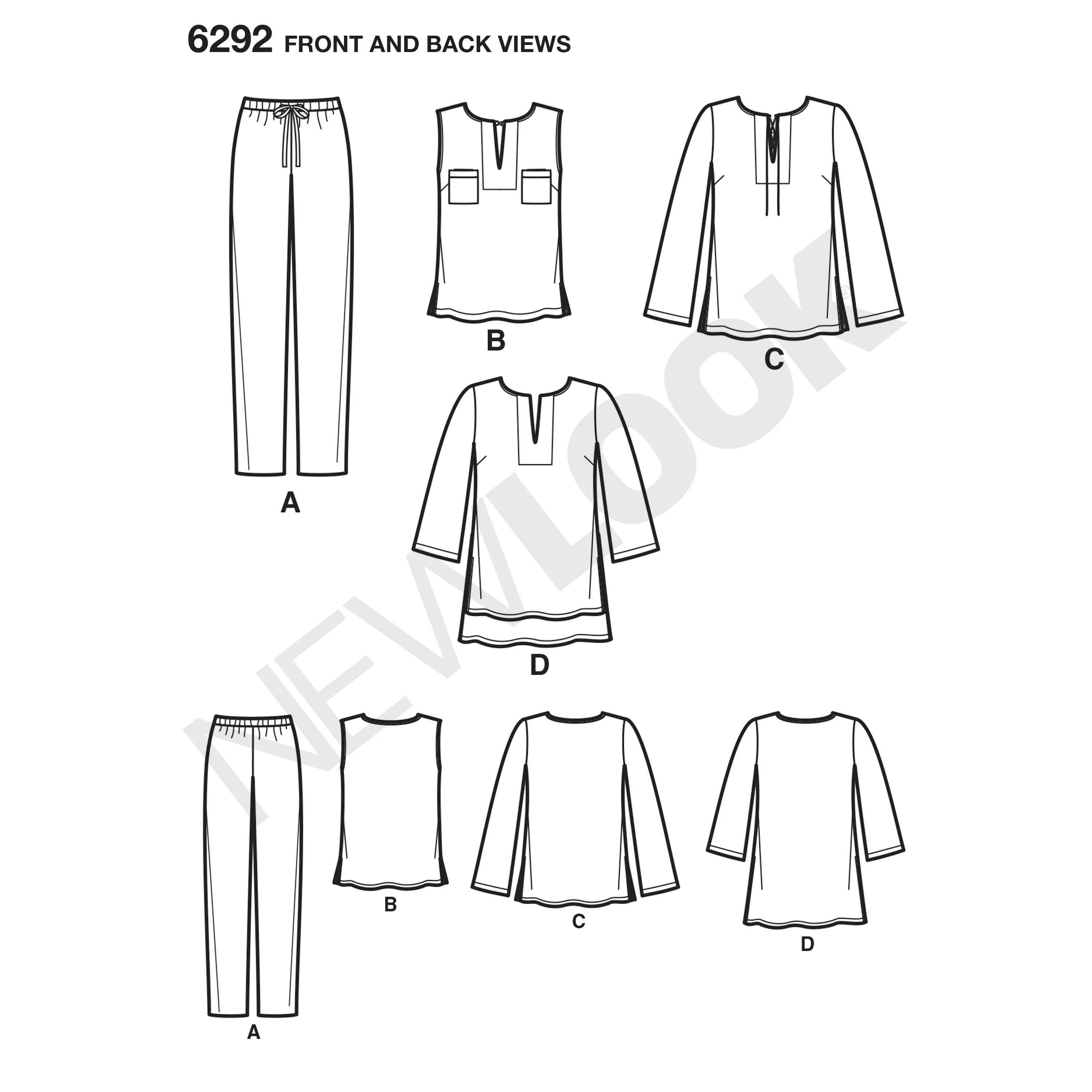 6292 Misses' Tunic or Top and Pull-on Pants