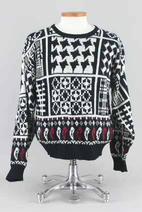 90s Black & White Geometric Sweater Men's Extra Large