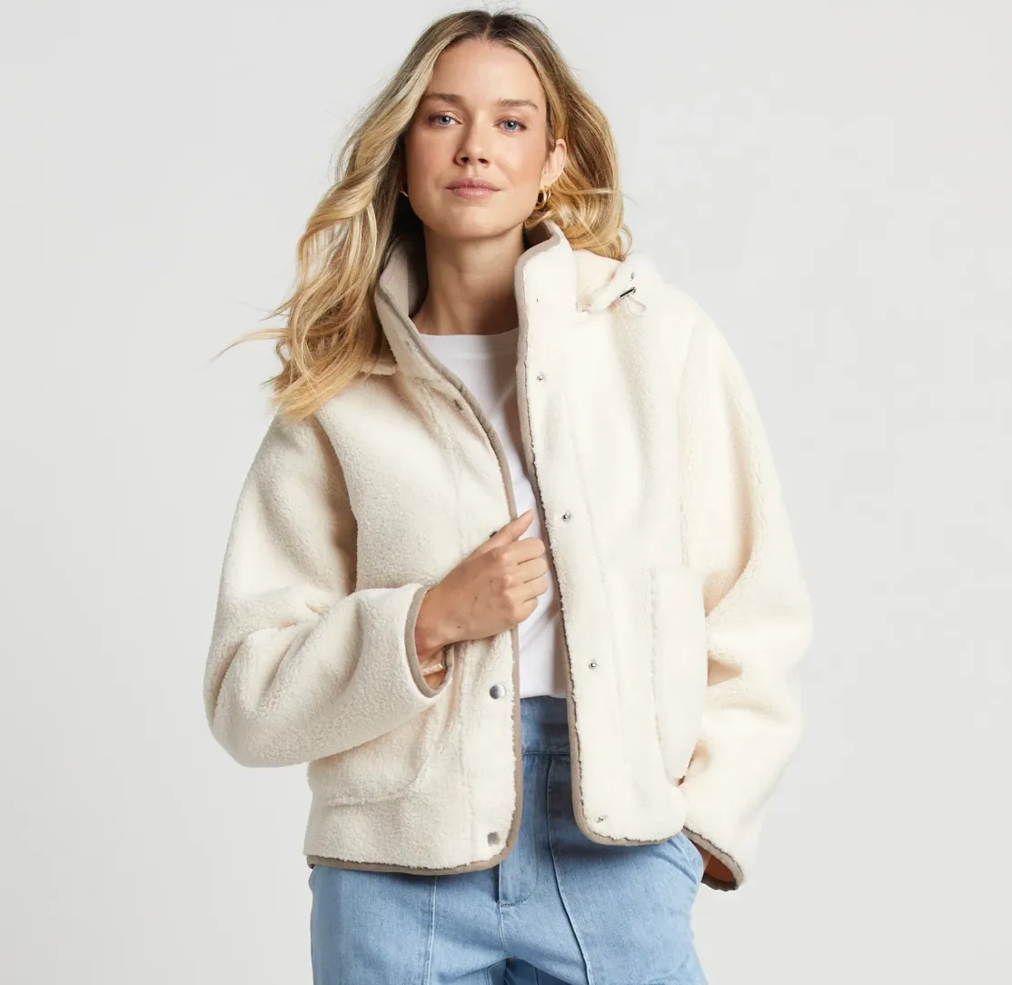 Adroit Sydney Faux Shearling Jacket w/Detachable Hood