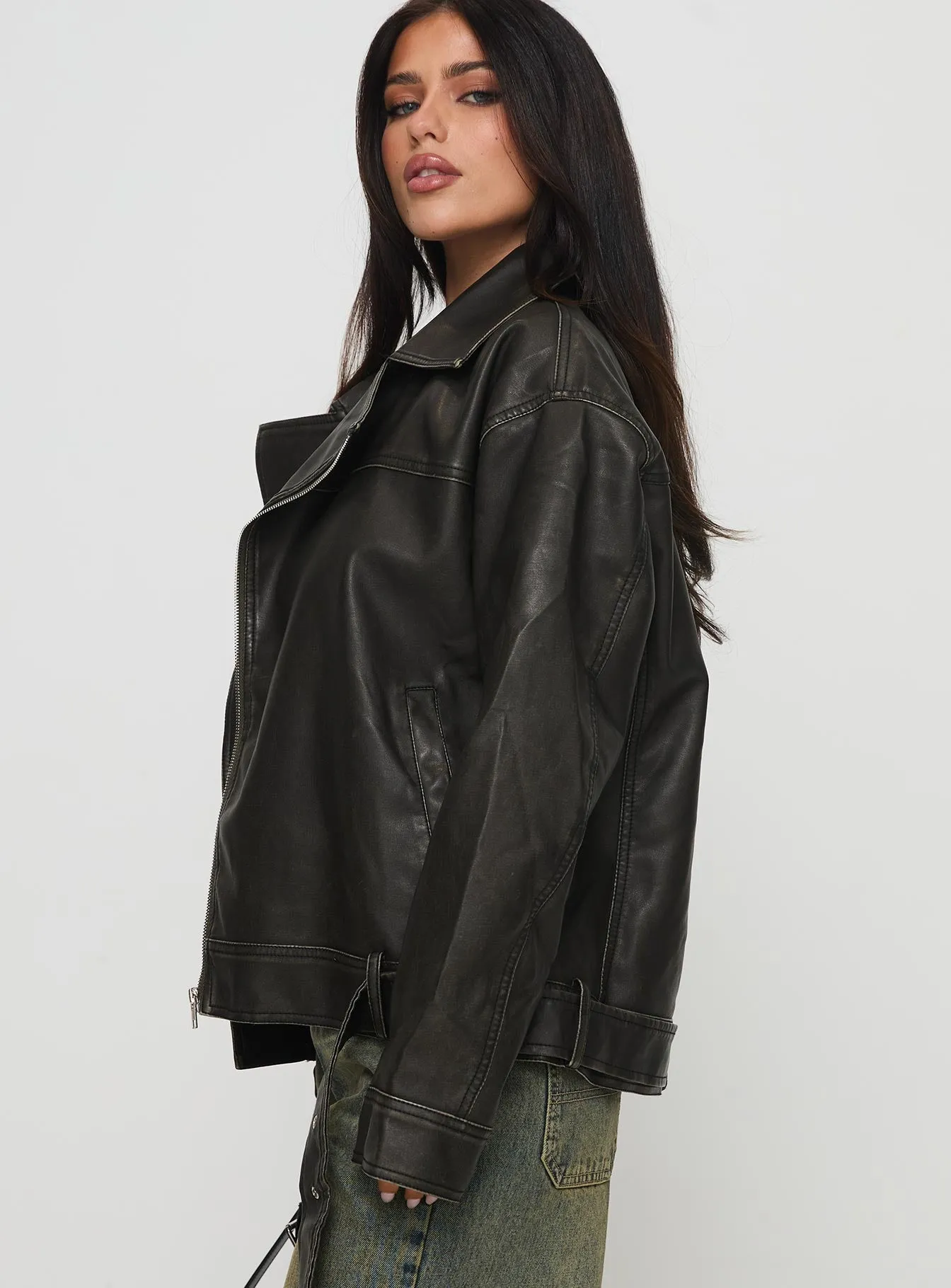 Aldrich Oversized Boyfriend Biker Jacket Washed Grey