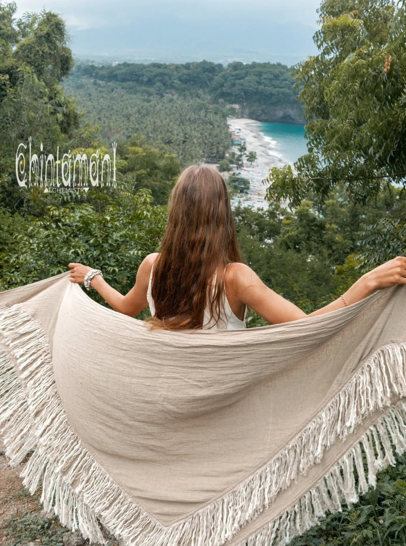 Alma Libra Fringe Boho Shawl ∆ Bohemian Scarf / Sage Green