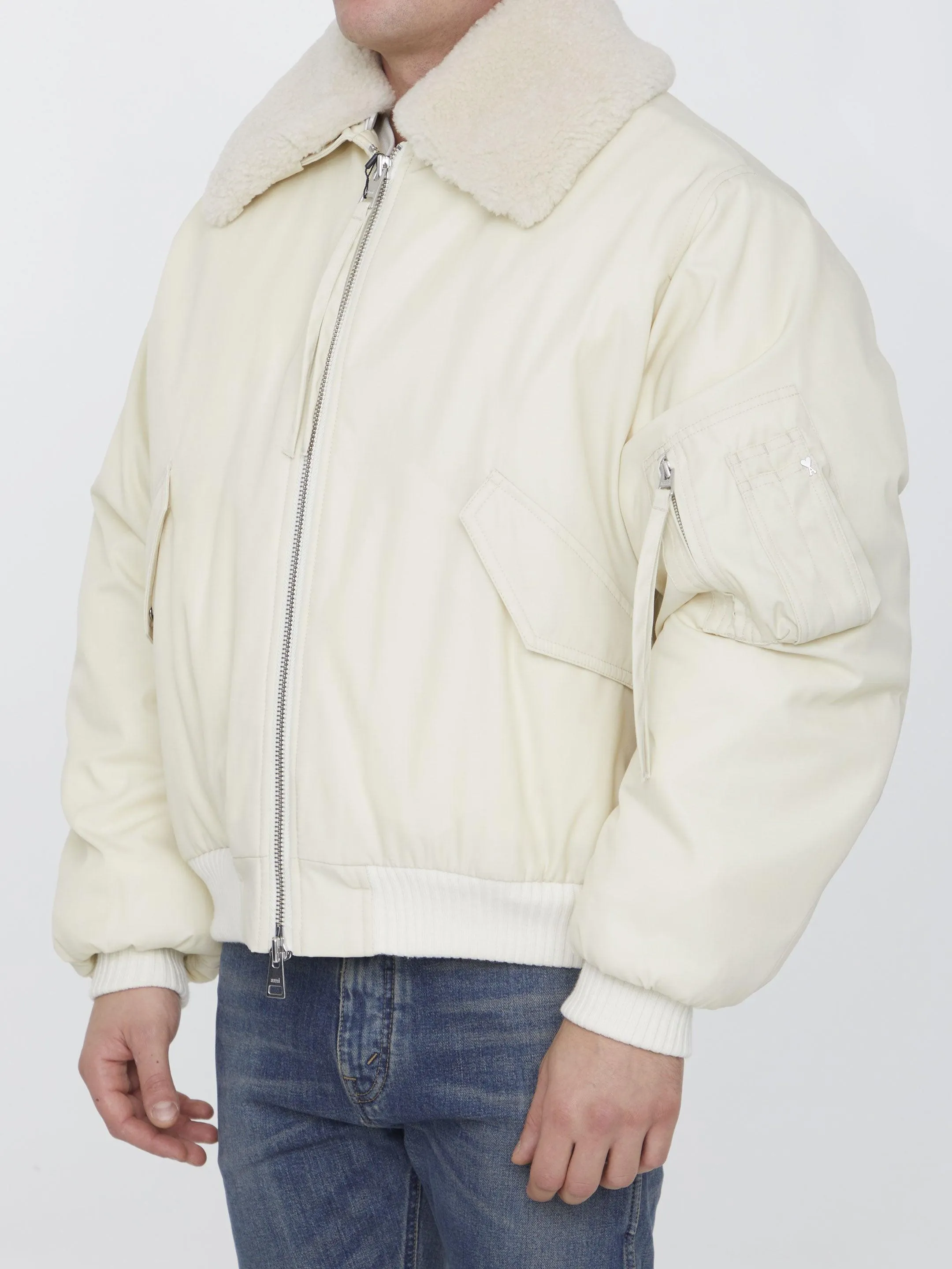 Ami Paris Shearling Collar Bomber Jacket