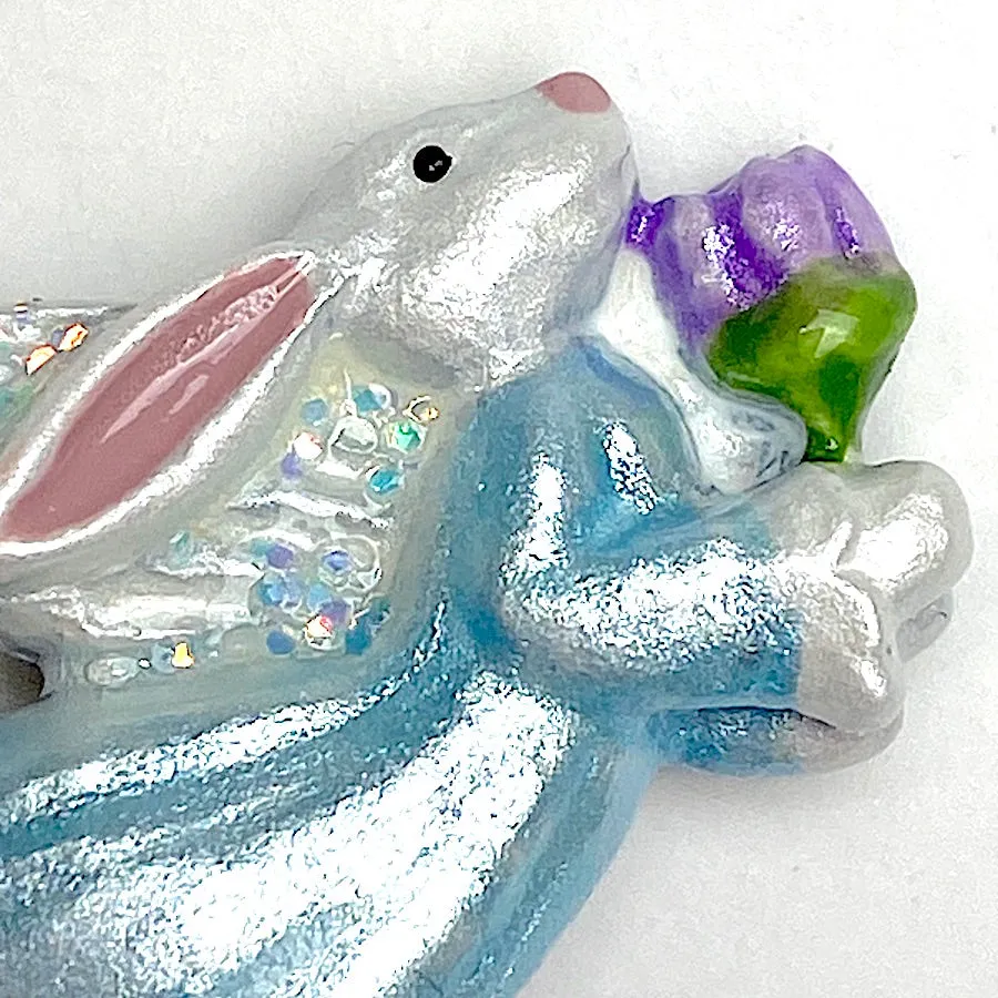 Angel Bunny by Susan Clarke, 7/8" Sculpted, Hand Painted Metal Shank Button