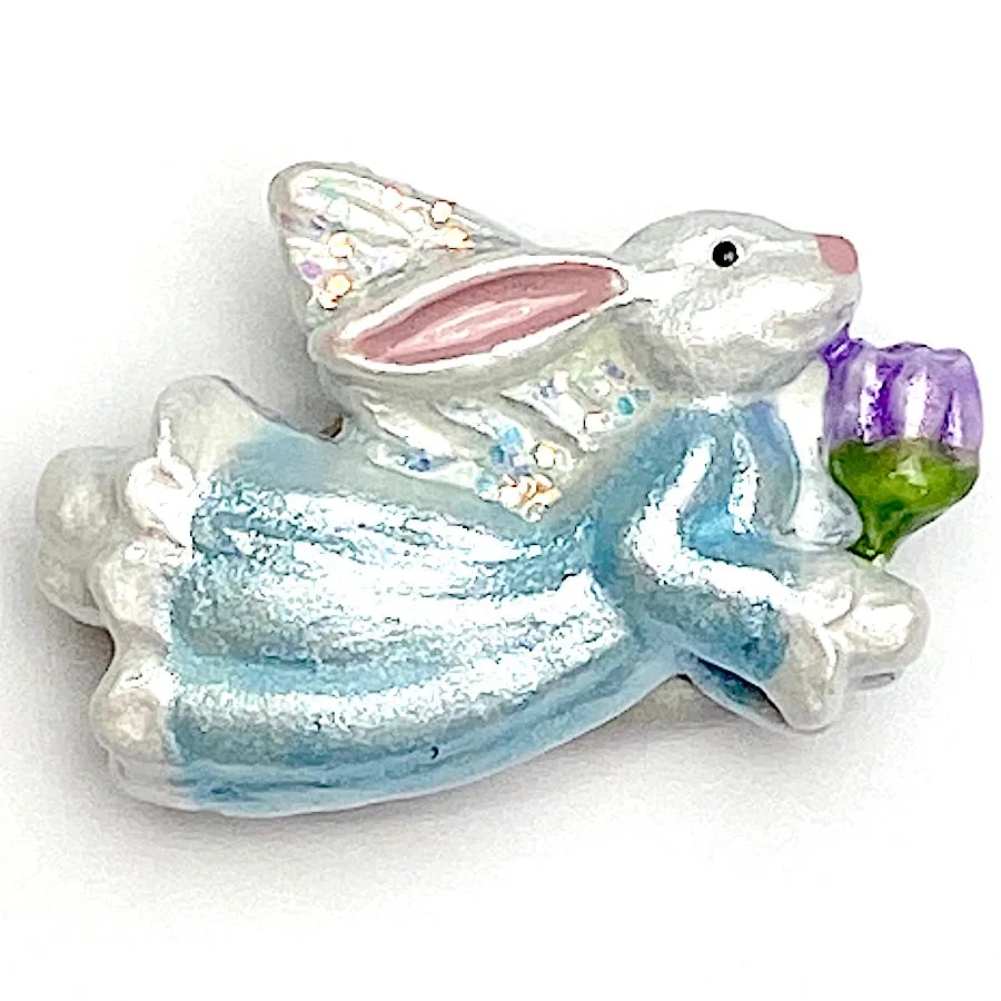 Angel Bunny by Susan Clarke, 7/8" Sculpted, Hand Painted Metal Shank Button