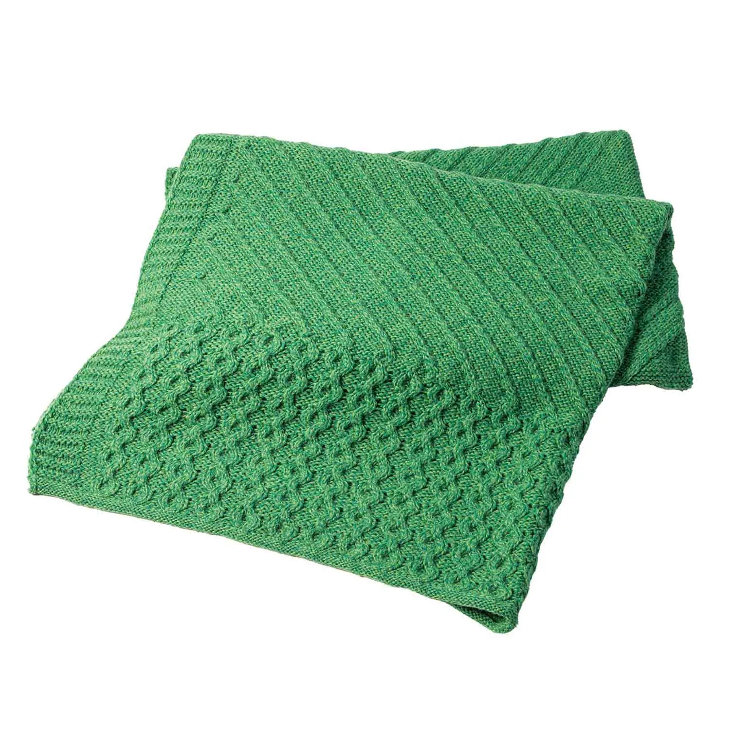 Aran Knit Shamrock Wool Throw Blanket - Green