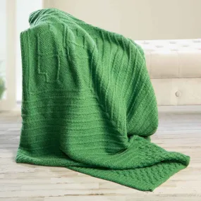 Aran Knit Shamrock Wool Throw Blanket - Green