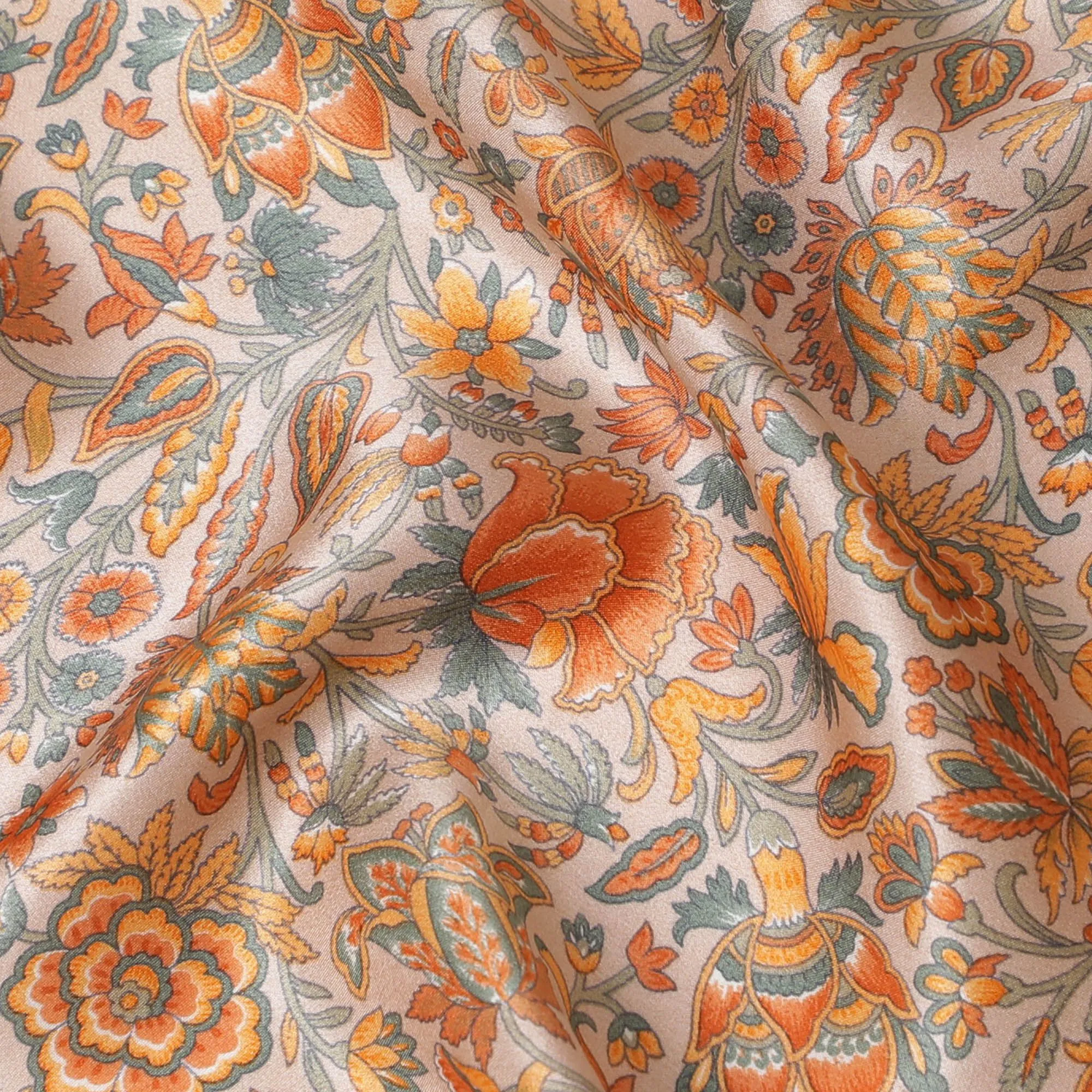 Artisanal Floral Silk Satin Fabric - 110cm Wide - Indian Heritage - D18282