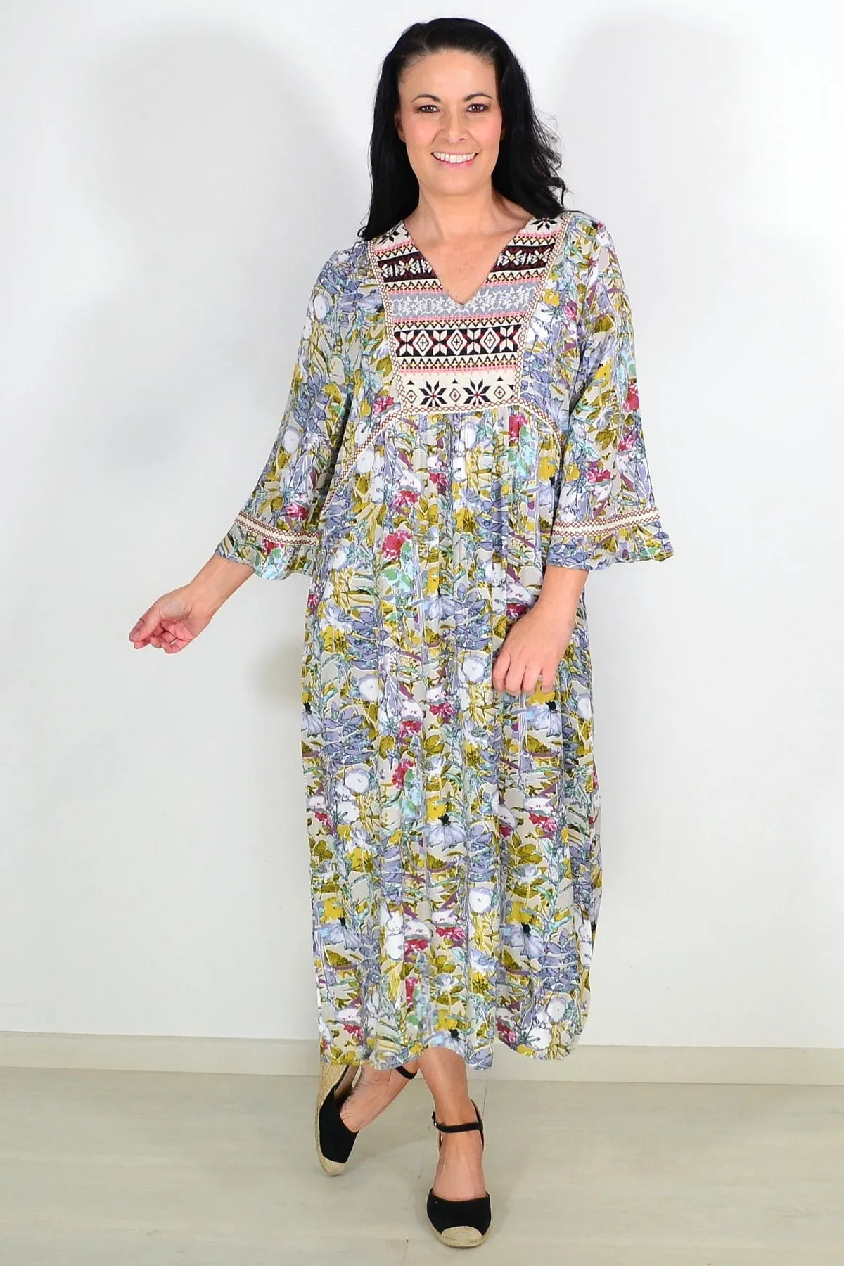 Aztec Mustard Tone Long Tunic Caftan