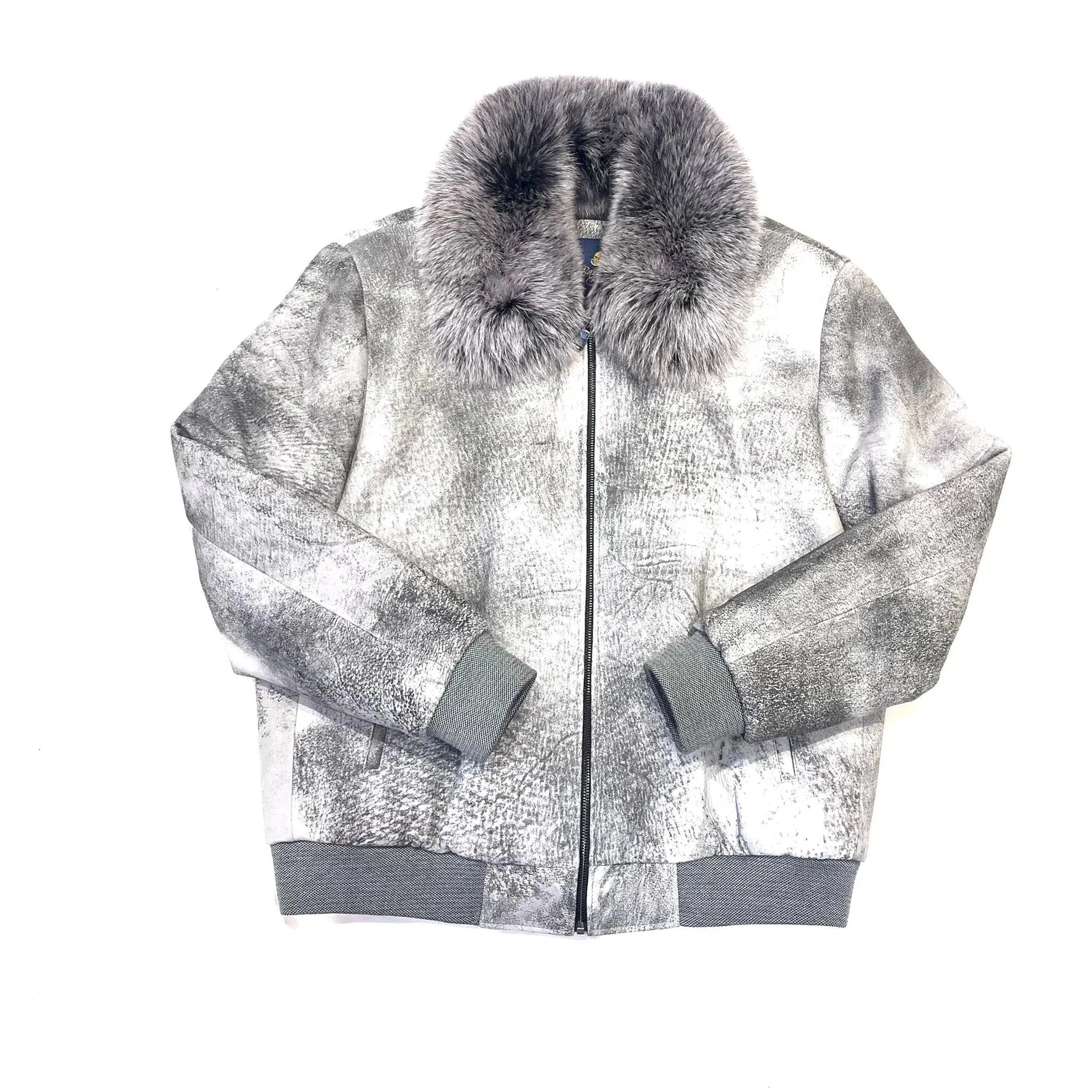 Barya NewYork Grey Fox Fur Collar Shearling Jacket