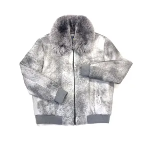 Barya NewYork Grey Fox Fur Collar Shearling Jacket