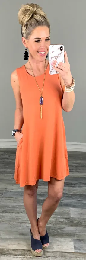 Basic Pocket Tank Dress - Dusty Peach