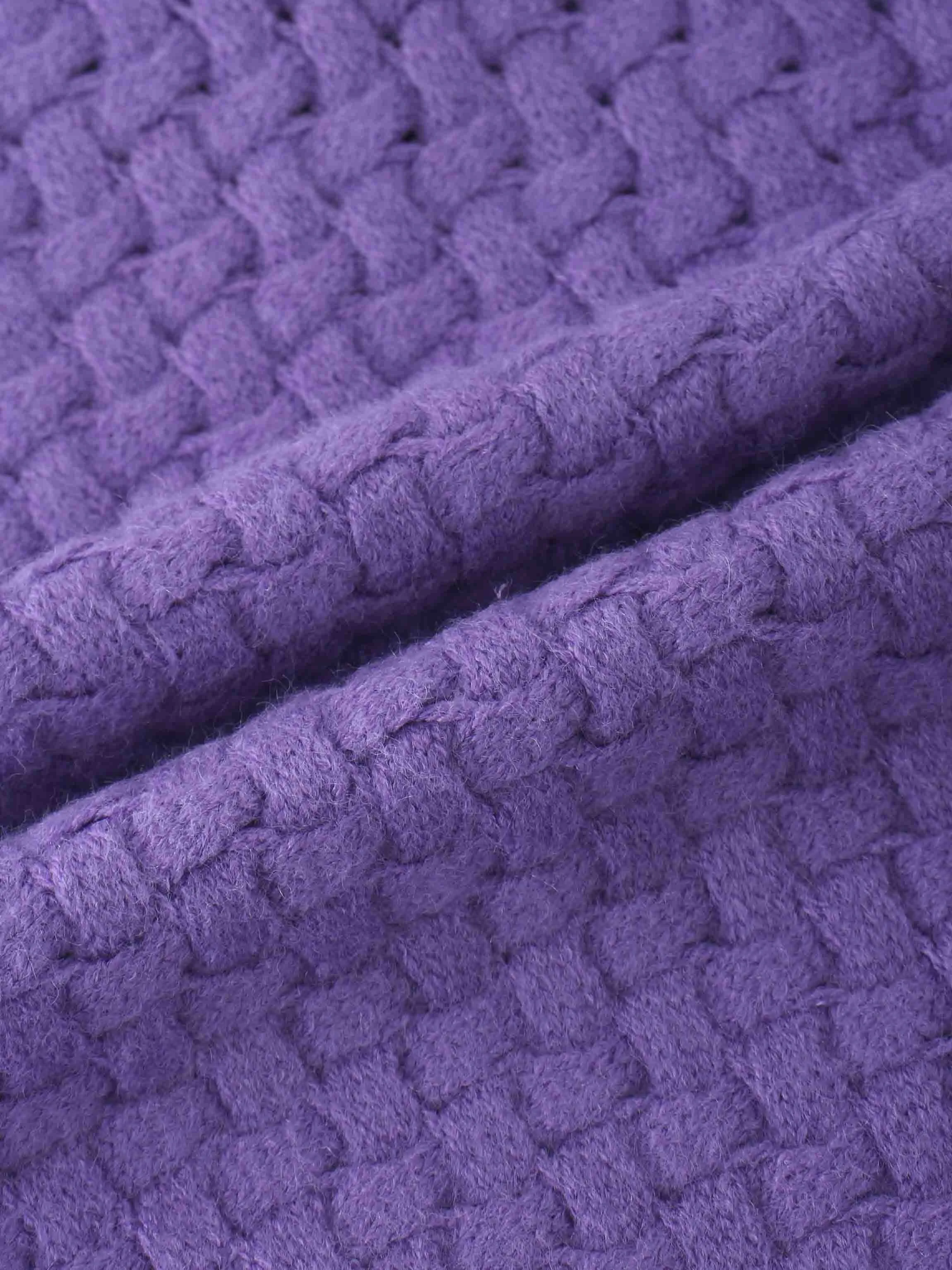 Basketweave Turtleneck Sweater-Purple