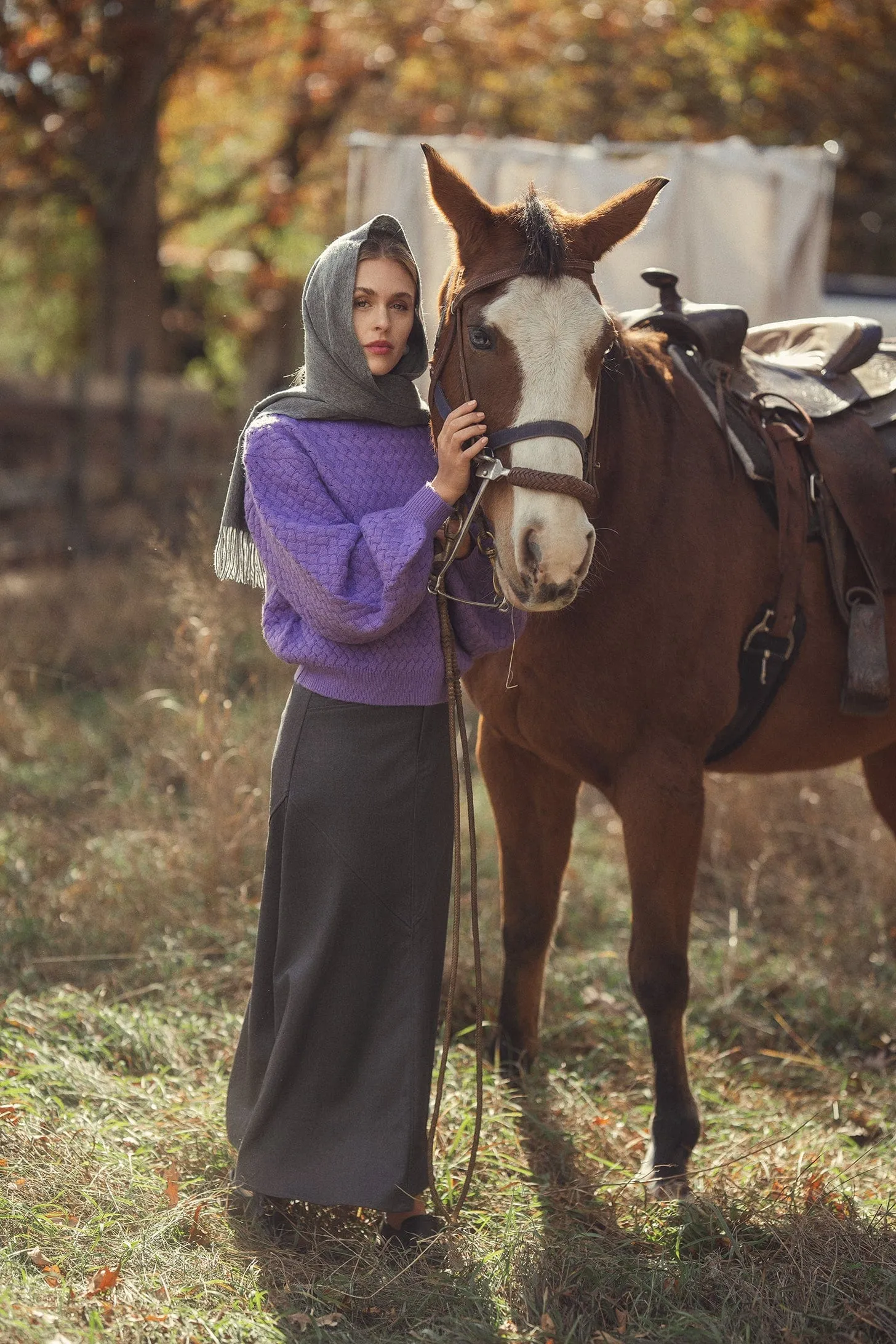 Basketweave Turtleneck Sweater-Purple