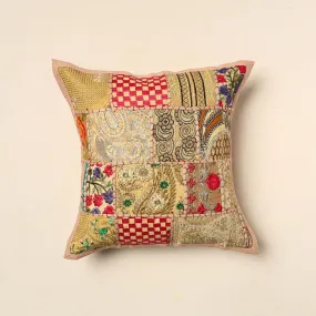 Beige - Elegant Khambadiya Patchwork Cushion Cover (16 x 16 in) 04