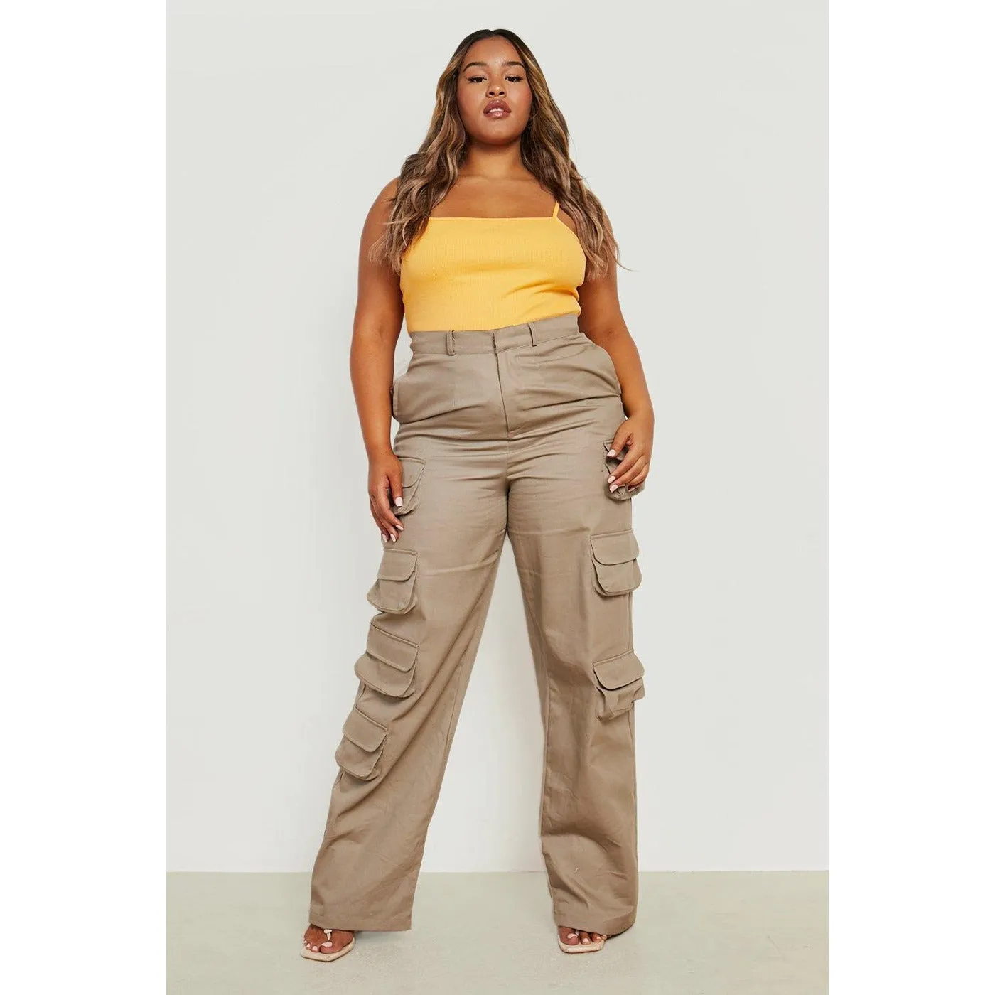 Beige Multi Pocket Straight Cargo Trousers