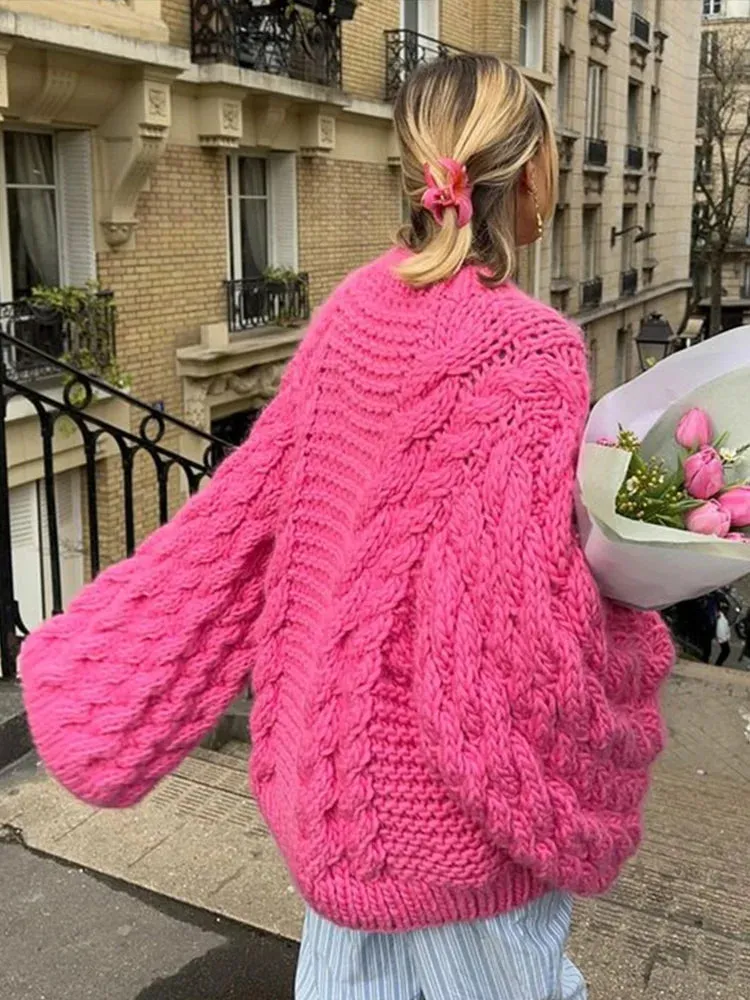 Big Twist Loose Women's Sweater Fashion Knit Warm Turtleneck Lantern Sleeve Female Pullover 2024 Autumn Winter Lady Jumper