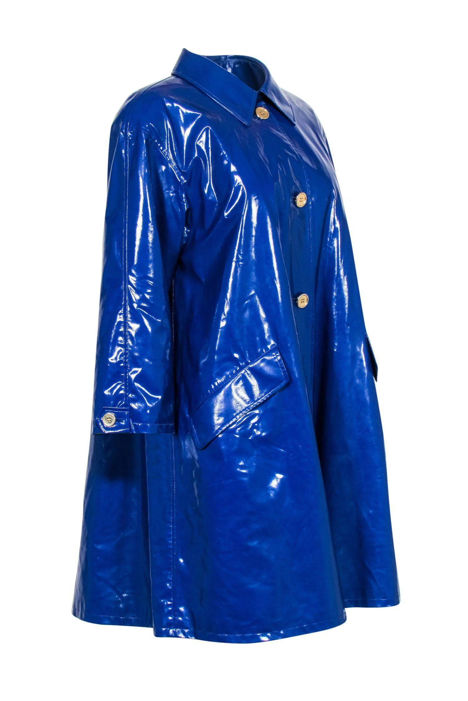 Bill Blass - Vintage Blue Shiny Longline Raincoat-Style w/ Removable Lining Sz 2